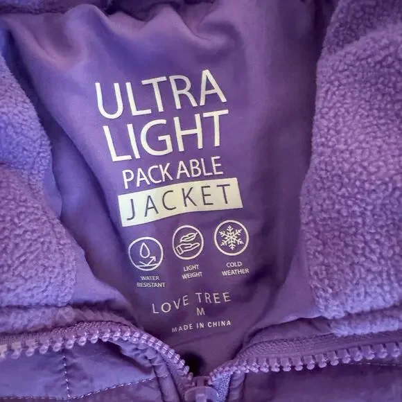 Love Tree Ultralight Puffer Jacket Women’s‎ MEDIUM Purple Full Zip - Picture 4 of 9
